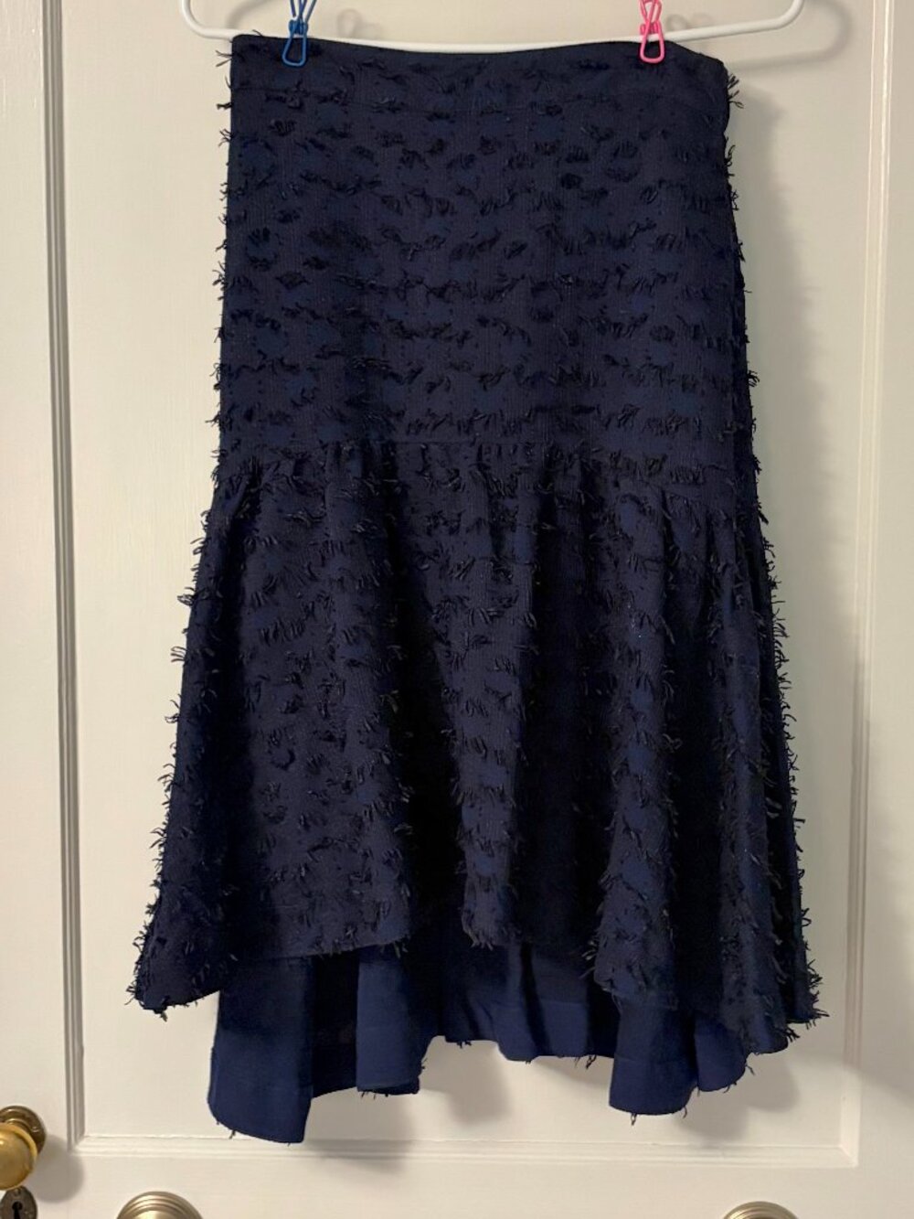 Maeve Anthropologie Miranda textured midi skirt size small navy black fringe - Picture 3 of 11